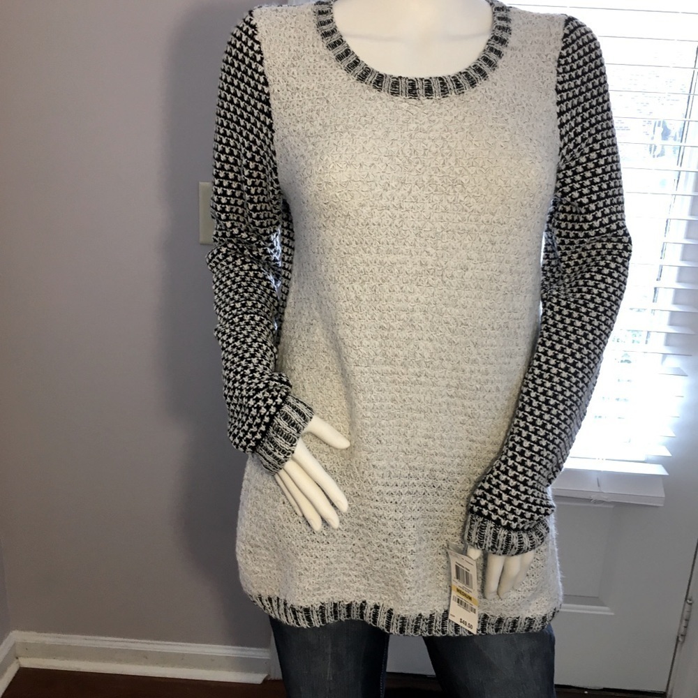 Style & Co Womens Size M Long Sleeve Cardigan Black Gray Cable Knit Sweater - Picture 1 of 10